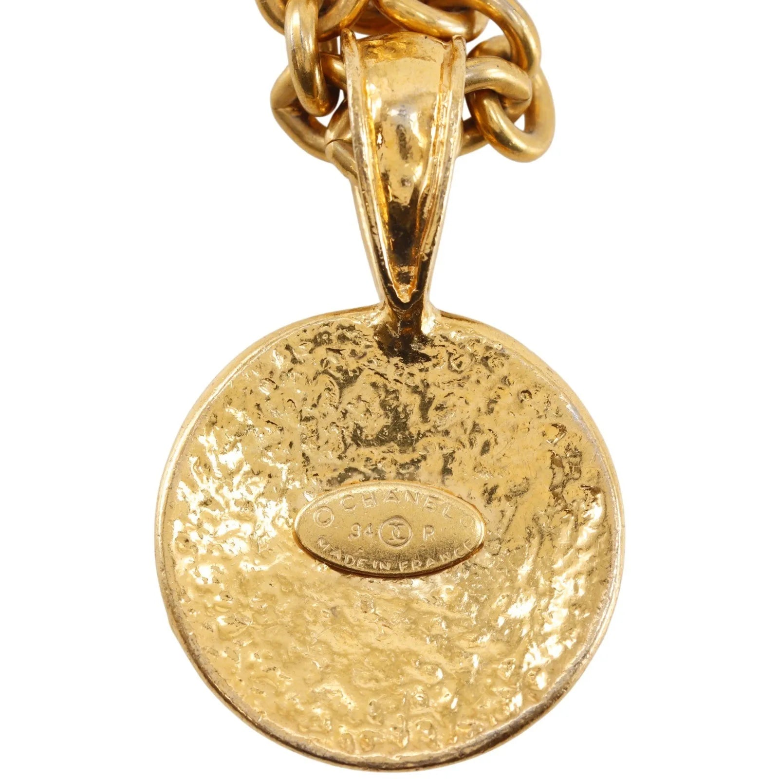 Chanel Vintage CC Round Pendant Long Metal, Gold, Gold Plated, Necklace
