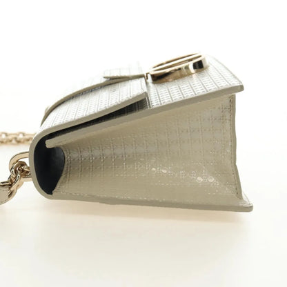Christian Dior 30 Montaigne Chain Flap Micro Cannage Metallic Calfskin, Beige, Patent Leather, Shoulder Bag