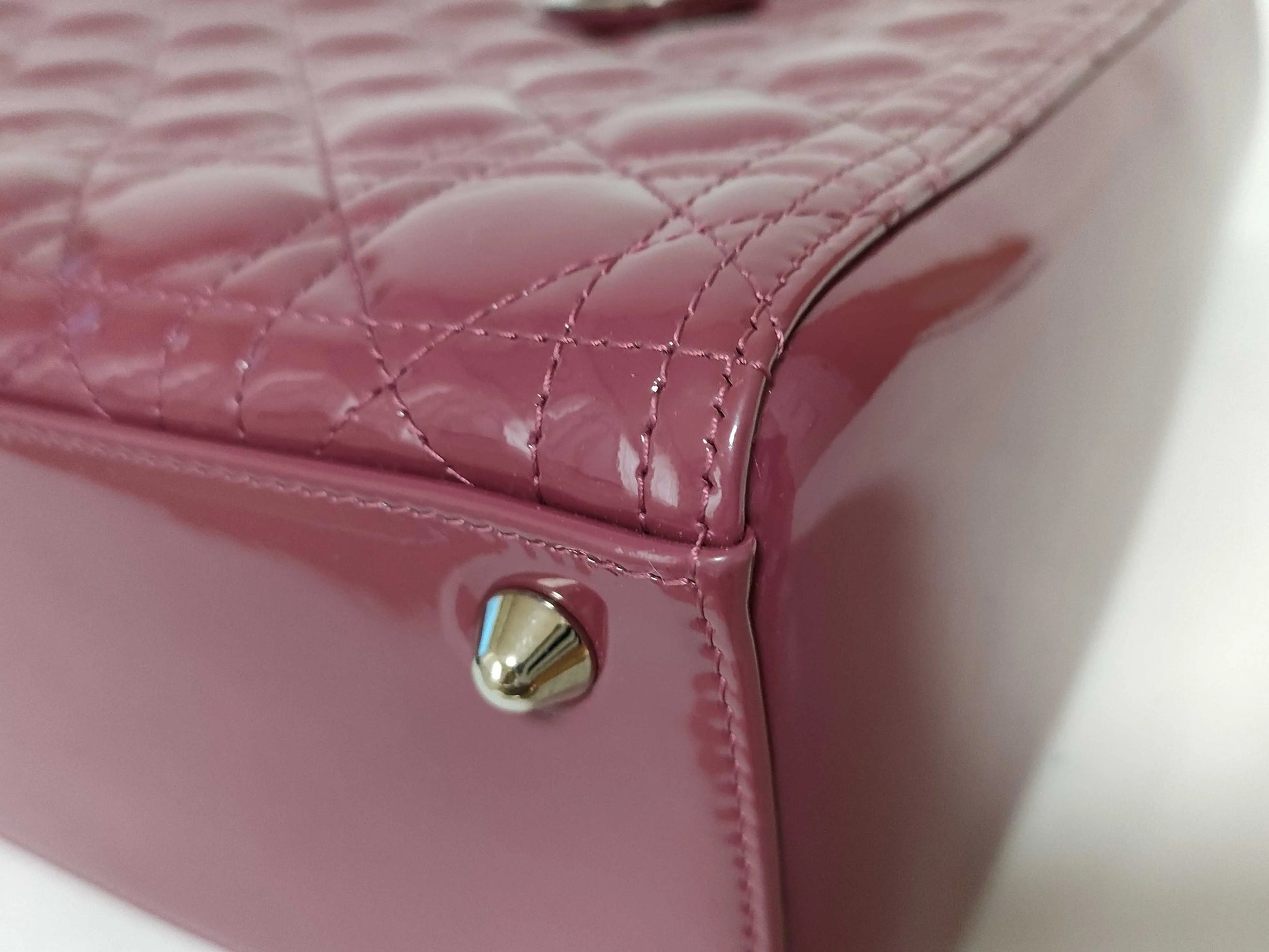 Christian Dior Lady Dior Patent, Purple, Patent Leather, Handbag