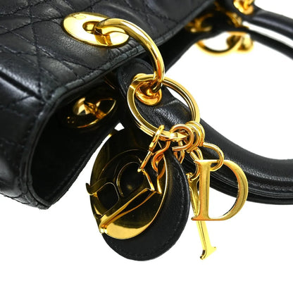 Christian Dior Lady Dior Cannage Quilt Lambskin, Black, Leather, Handbag