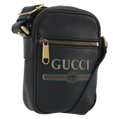 Gucci Logo Zip Messenger Printed Leather, Black, Leather, Clutch