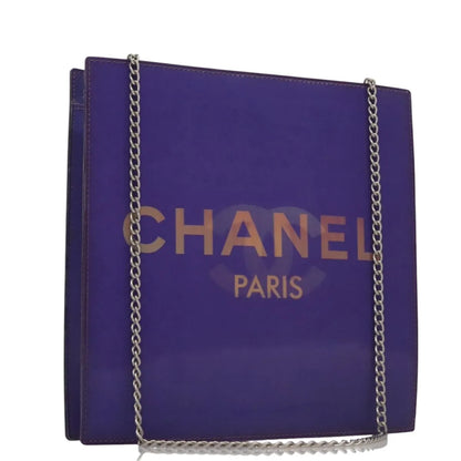Chanel Vintage Holographic Chain Tote Vinyl, Purple, Plastic, Tote Bag