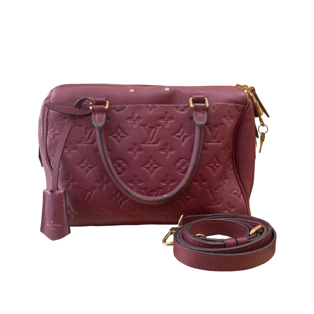 Louis Vuitton Speedy Bandouliere Monogram Empreinte Leather, Burgundy, Leather, Handbag