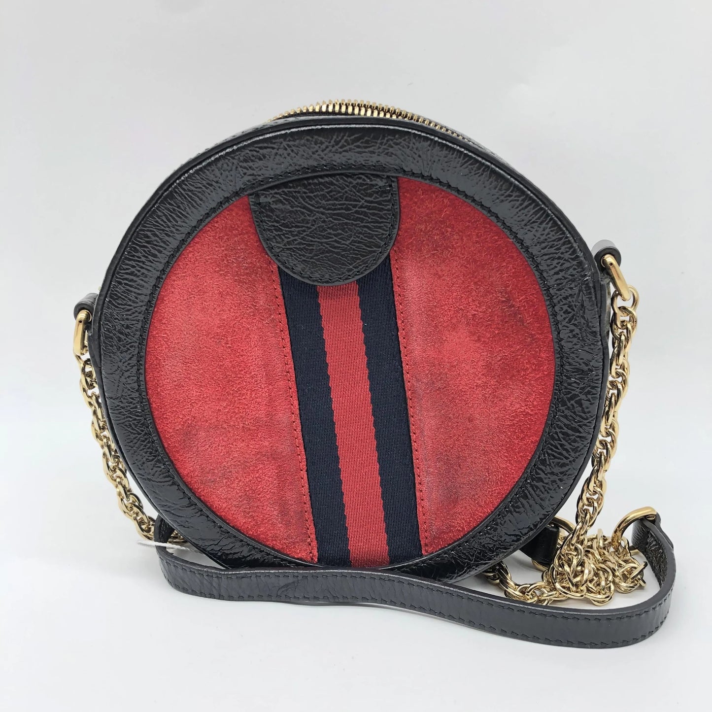 Gucci Ophidia Round Cross Body Suede and leather, Red, Canvas, Crossbody Bag