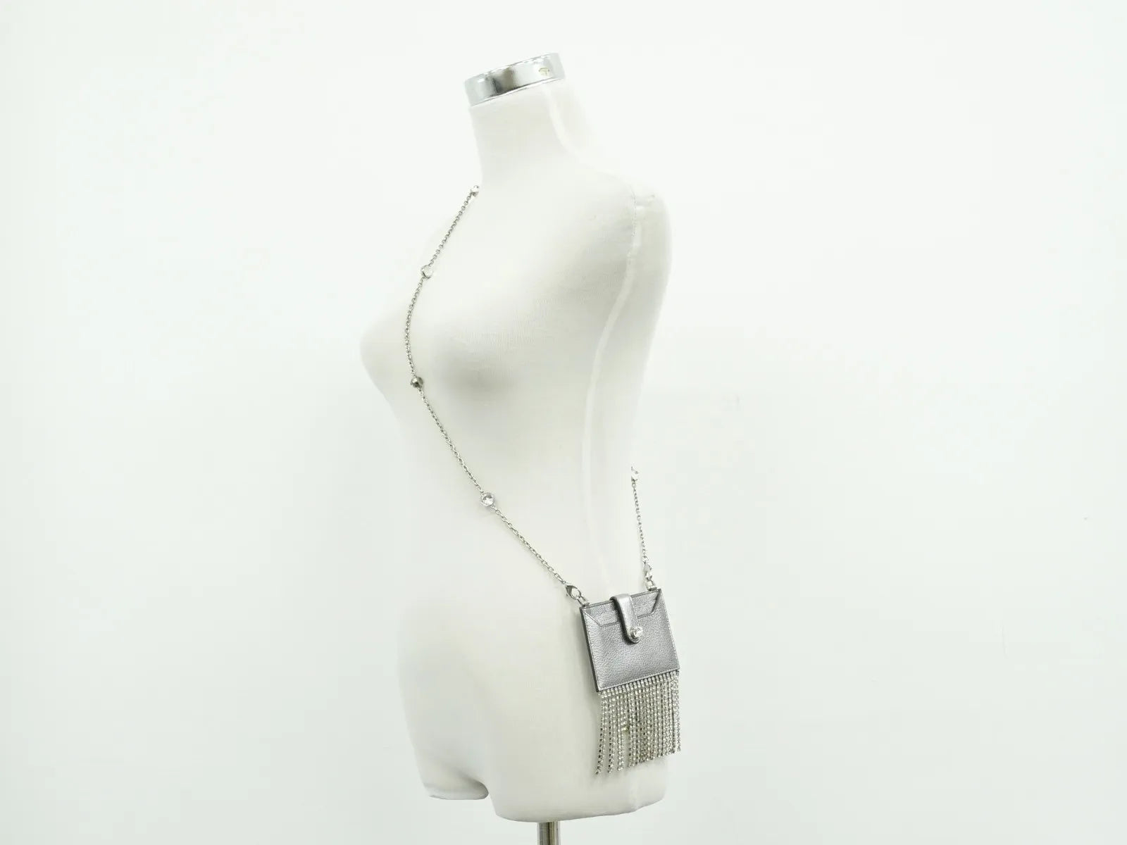 Miu Miu Madras Card Holder with crystal fringe leather, Silver, Leather, Card Holder
