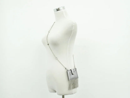 Miu Miu Madras Card Holder with crystal fringe leather, Silver, Leather, Card Holder