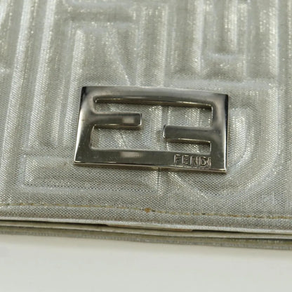 Fendi Wallet on Chain Logo Embossed Leather, Silver, Leather, Wallet