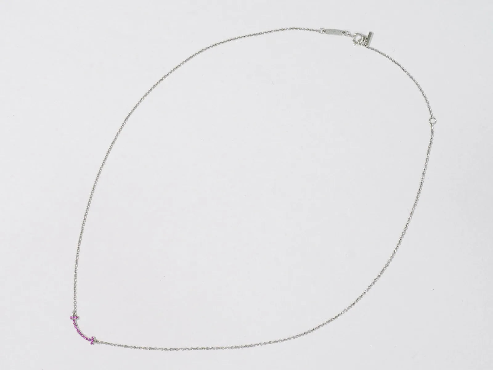Tiffany & Co. T Smile Pendant 18K White Gold with Pink Sapphires, Silver, White Gold, Necklace