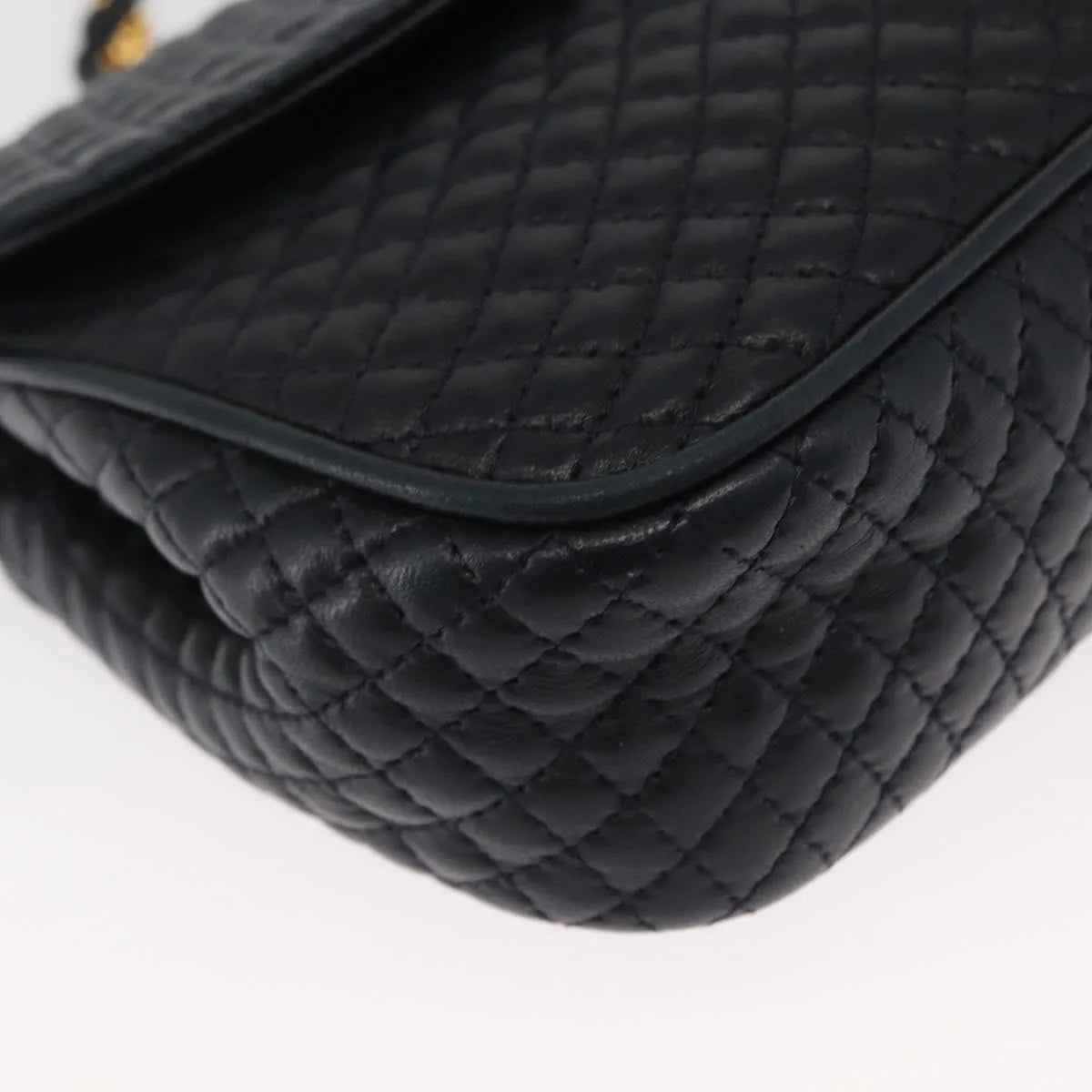 Bally Vintage Chain Quilted Leather, Navy, Leather, Shoulder Bag