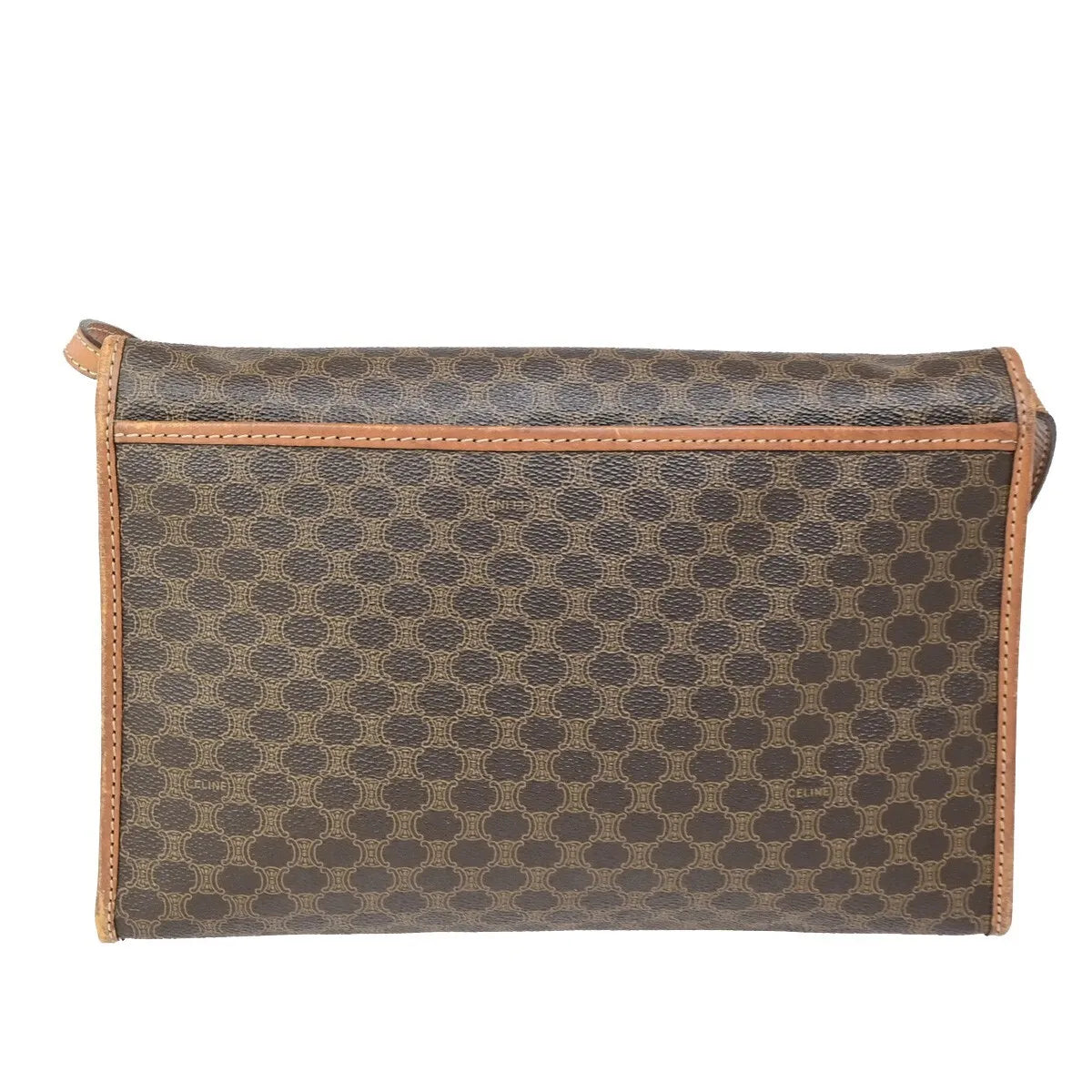 Celine Vintage Macadam Canvas and Leather, Brown, Canvas, Shoulder Bag