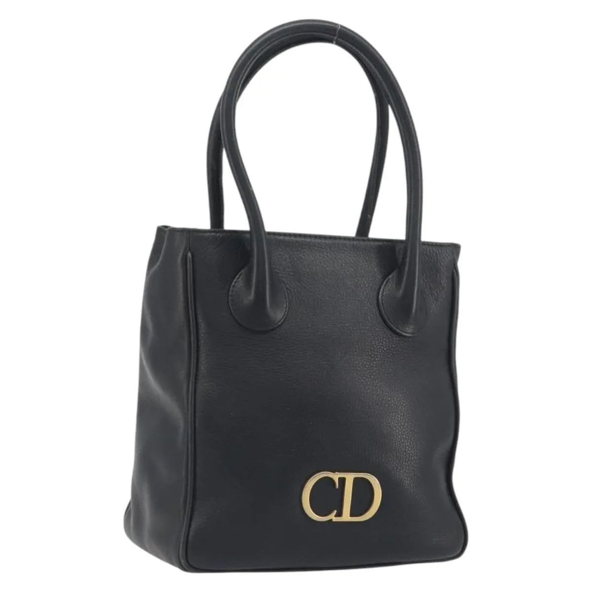 Christian Dior Vintage CD Logo Tote Leather, Black, Leather, Handbag