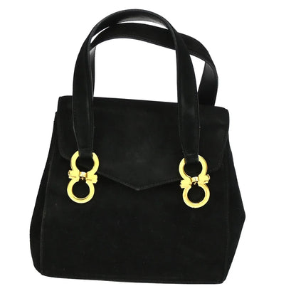 Salvatore Ferragamo Gancini Suede, Black, Suede, Handbag