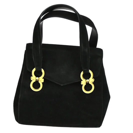 Salvatore Ferragamo Gancini Suede, Black, Suede, Handbag