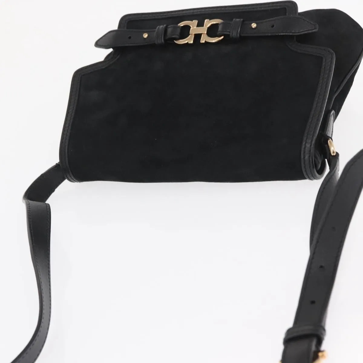 Salvatore Ferragamo Gancini Suede, Black, Suede, Shoulder Bag