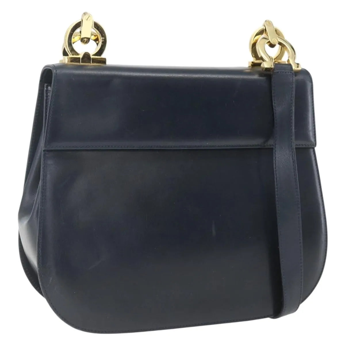 Salvatore Ferragamo Gancini Leather, Navy, Leather, Shoulder Bag