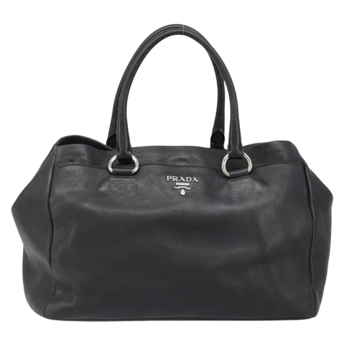 Prada Top Handle Tote Leather, Black, Leather, Tote Bag