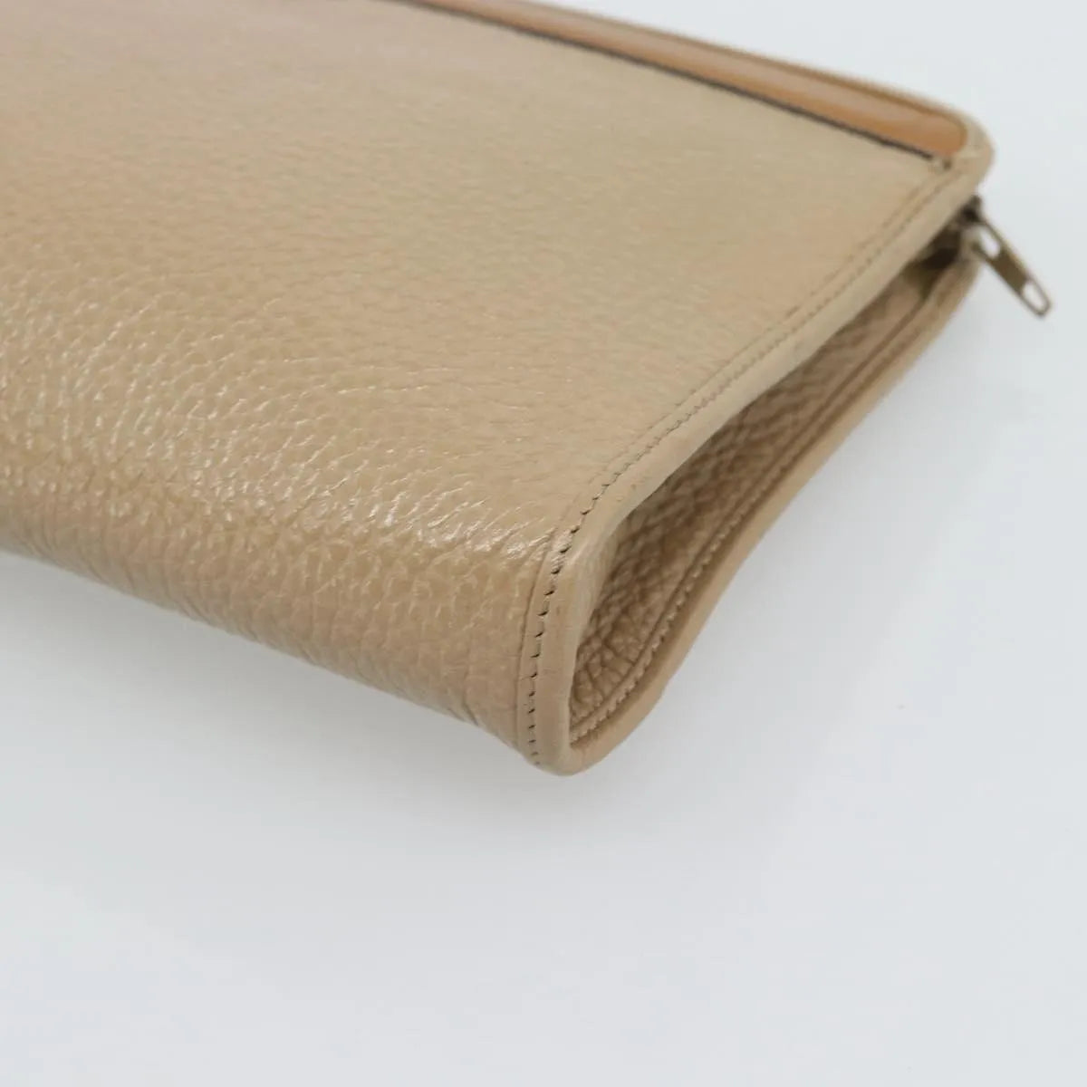 Christian Dior Vintage Zip Pochette Leather, Beige, Leather, Clutch