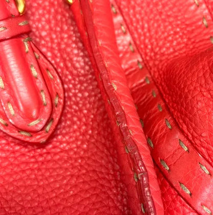 Fendi Selleria Linda Satchel Pebbled Leather, Red, Leather, Handbag