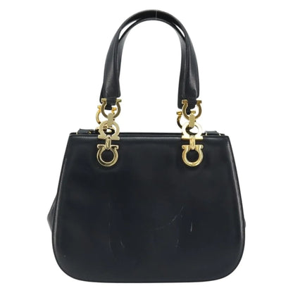 Salvatore Ferragamo Gancini Leather, Navy, Leather, Handbag