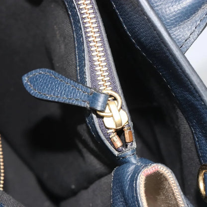 Burberry Banner Tote Leather and House Check Canvas, Navy, Leather, Handbag