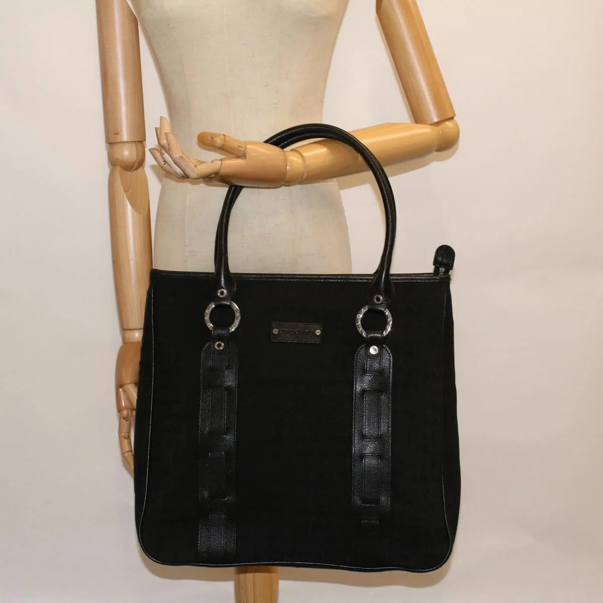Bvlgari Vintage Canvas, Black, Canvas, Tote Bag