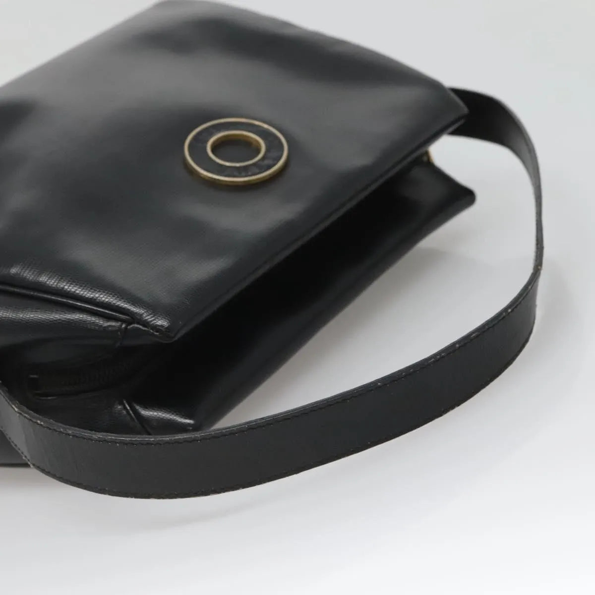 Celine Circle Logo Leather, Black, Leather, Handbag
