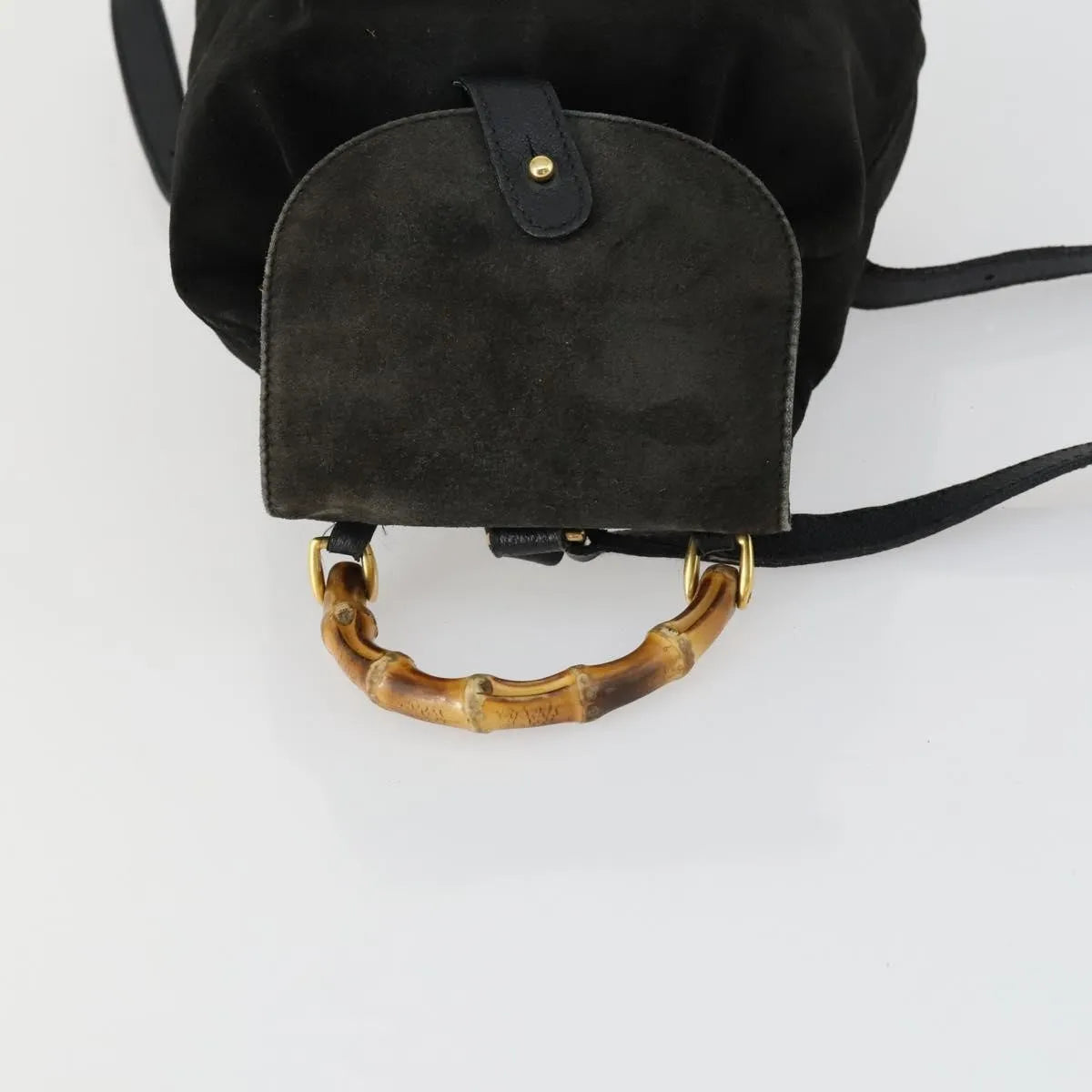 Gucci Vintage Bamboo Suede, Black, Leather, Backpack