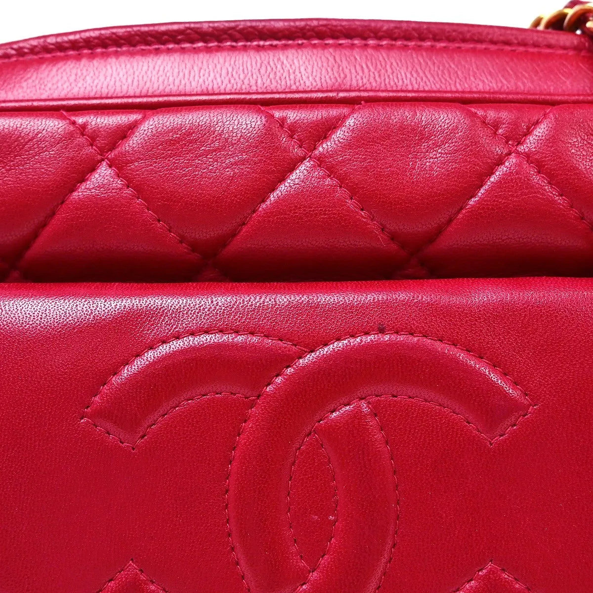 Chanel Vintage Front Pocket Camera Quilted Lambskin, Red, Leather, Shoulder Bag