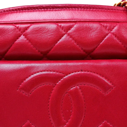Chanel Vintage Front Pocket Camera Quilted Lambskin, Red, Leather, Shoulder Bag