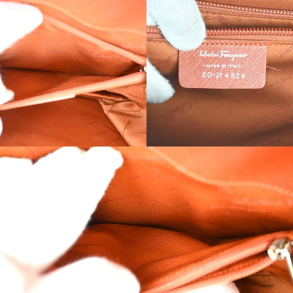 Salvatore Ferragamo Double Gancini Top Handle Saffiano Leather, Brown, Leather, Handbag