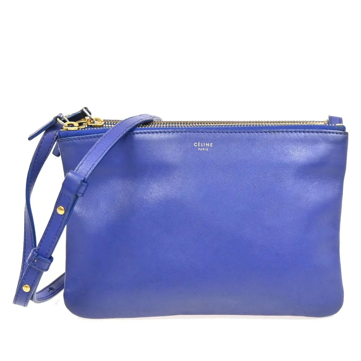 Celine Trio Leather, Blue, Leather, Shoulder Bag