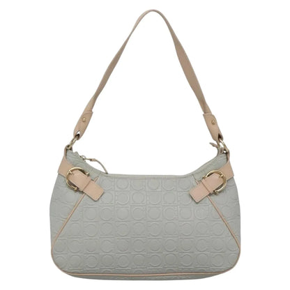Salvatore Ferragamo Gancini Leather, Gray, Leather, Shoulder Bag