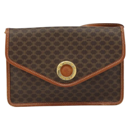 Celine Vintage Macadam Circle Logo Canvas and Leather, Brown, Canvas, Shoulder Bag
