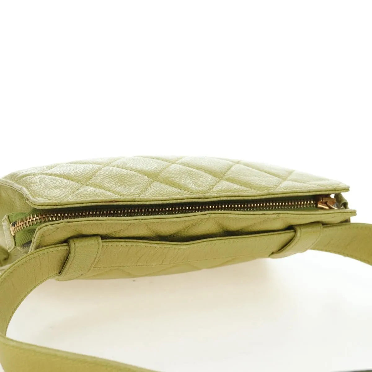 Chanel Vintage Zip Belt Quilted Caviar, Yellow, Leather, Shoulder Bag