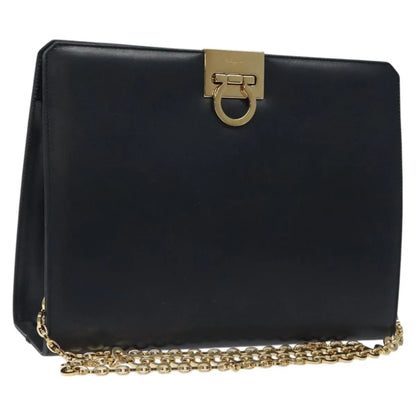 Salvatore Ferragamo Vintage Gancini Chain Leather, Navy, Leather, Shoulder Bag