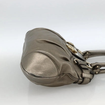 Salvatore Ferragamo Gancini Leather, Silver, Leather, Handbag