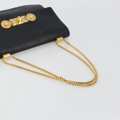Versace Medusa Flap Chain Leather, Black, Leather, Shoulder Bag