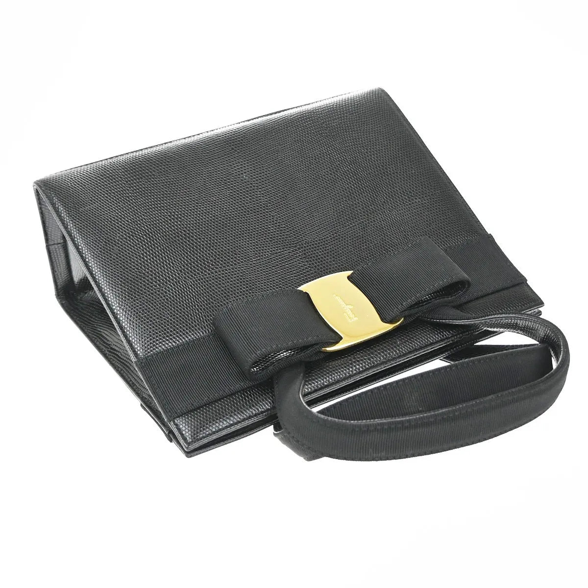Salvatore Ferragamo Convertible Vara Bow Tote Lizard Embossed Leather, Black, Leather, Handbag
