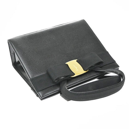 Salvatore Ferragamo Convertible Vara Bow Tote Lizard Embossed Leather, Black, Leather, Handbag
