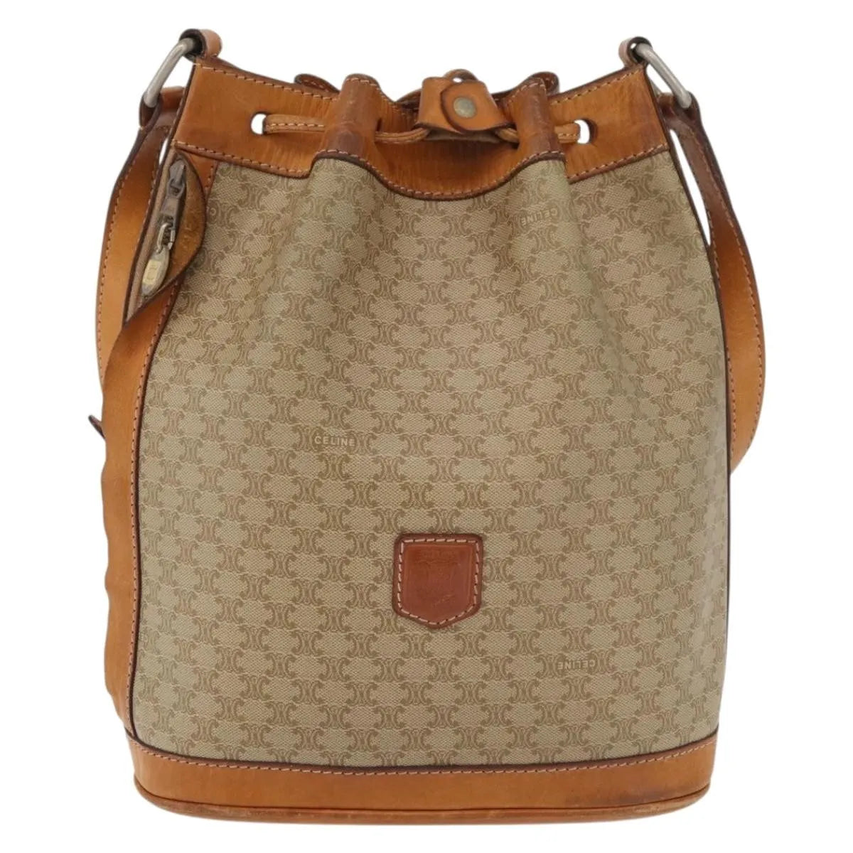 Celine Drawstring Bucket Triomphe Coated Canvas, Beige, Canvas, Handbag