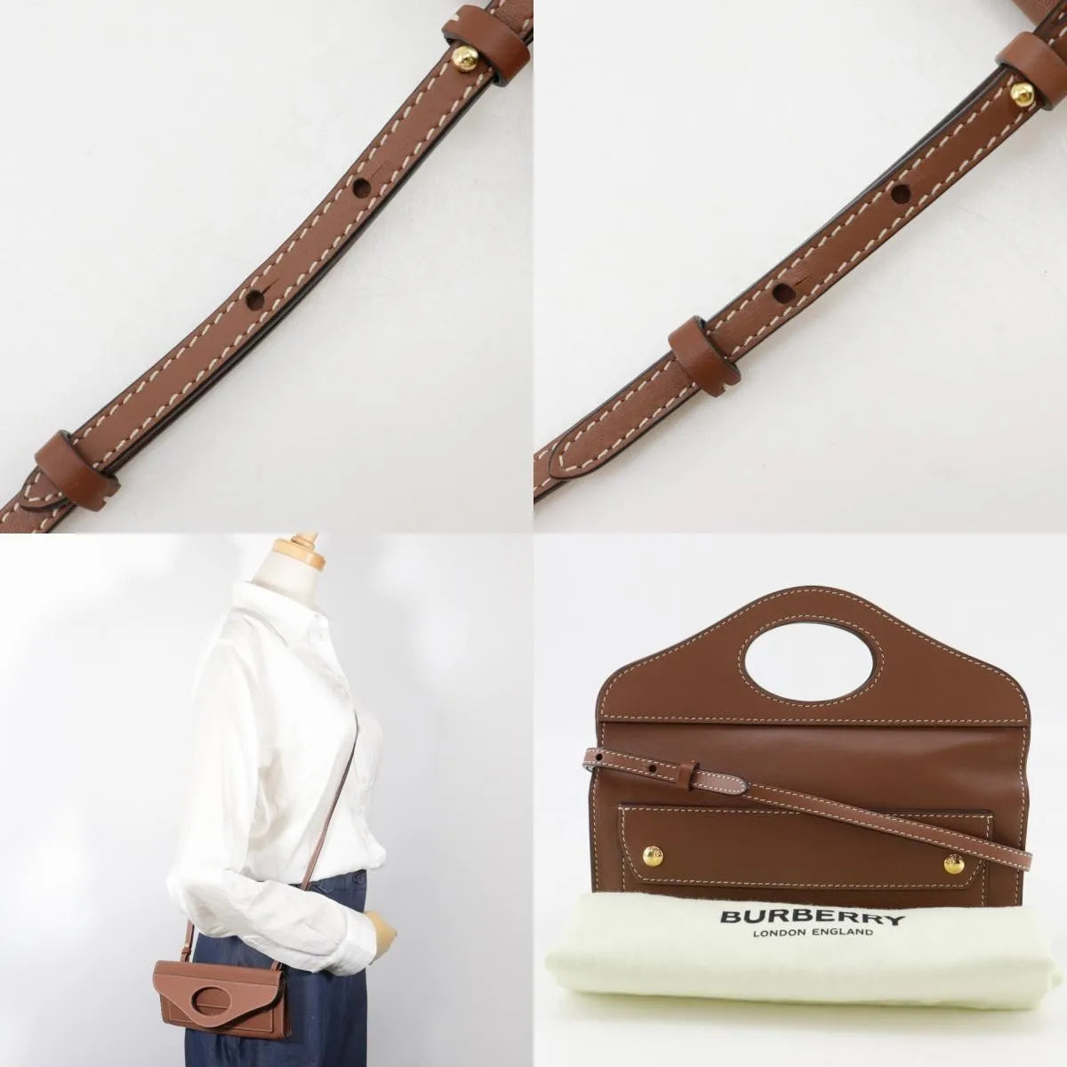 Burberry Pocket Tote Leather, Brown, Leather, Clutch