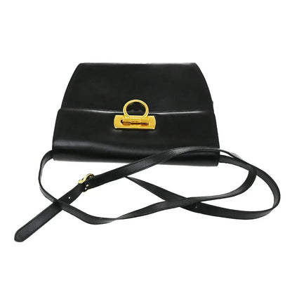 Salvatore Ferragamo Gancini Leather, Black, Leather, Shoulder Bag