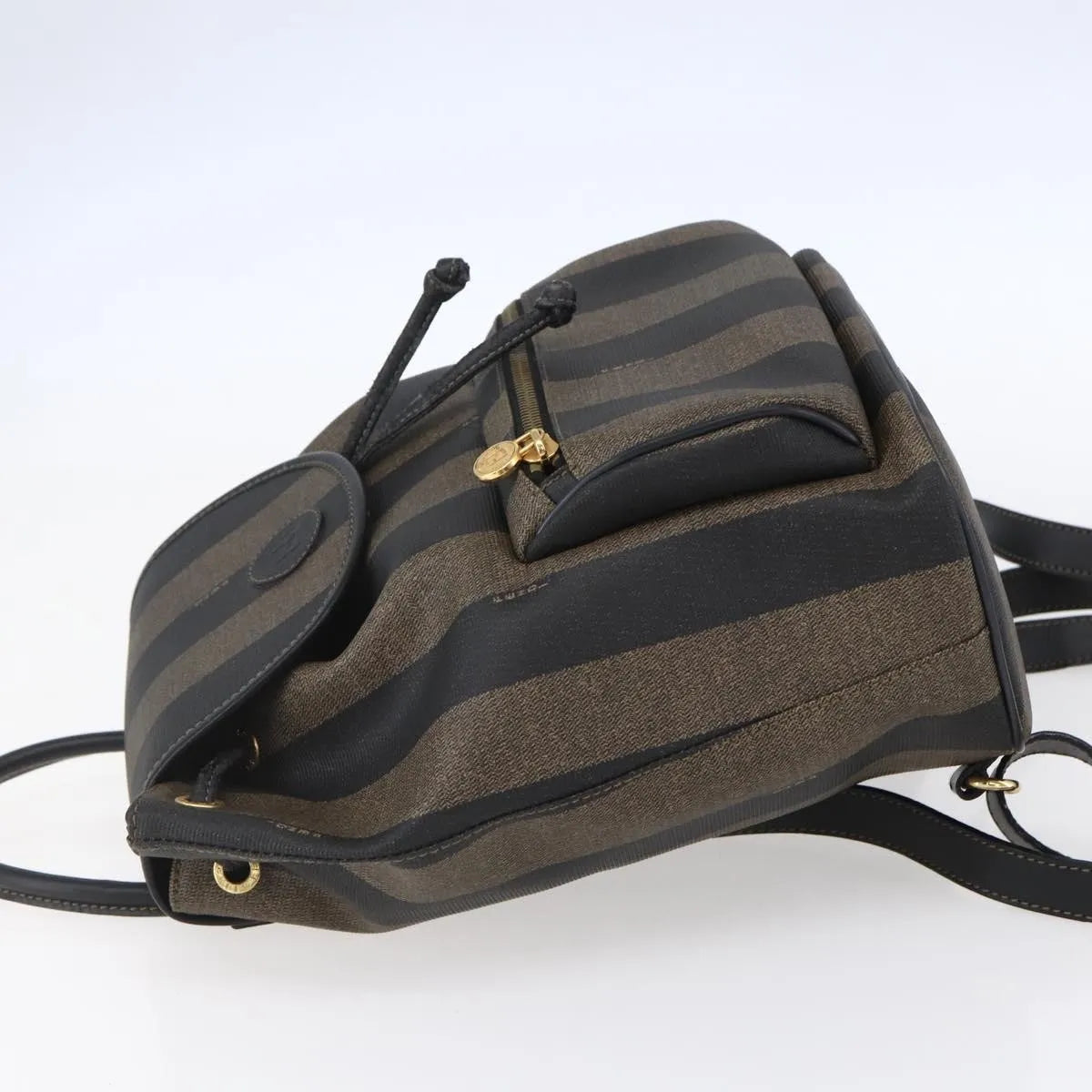 Fendi Vintage Pequin Logo Coated Canvas, Brown, Canvas, Backpack