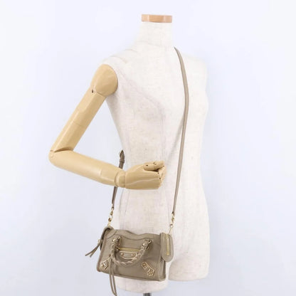 Balenciaga City Classic Studs Leather, Beige, Leather, Handbag