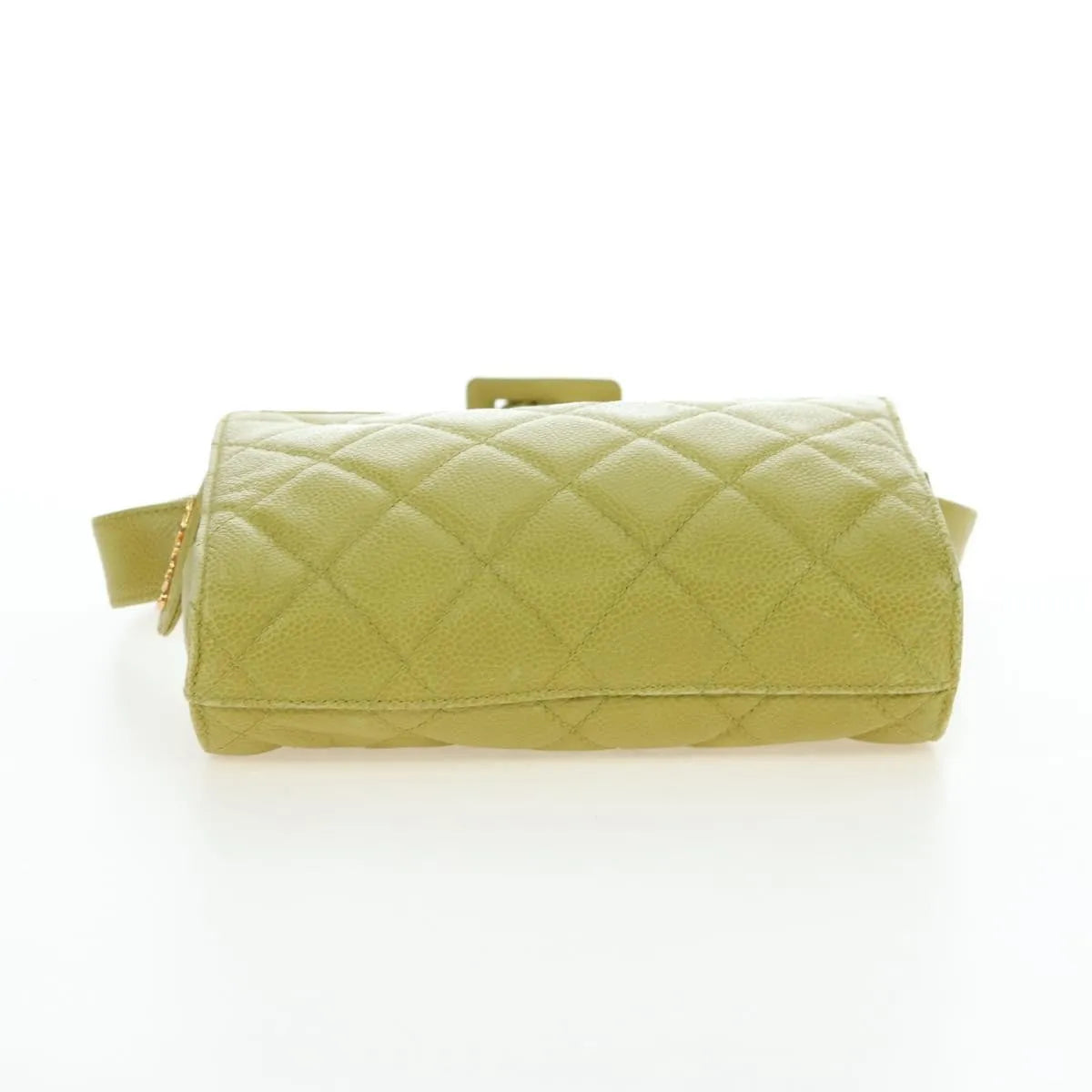 Chanel Vintage Zip Belt Quilted Caviar, Yellow, Leather, Shoulder Bag