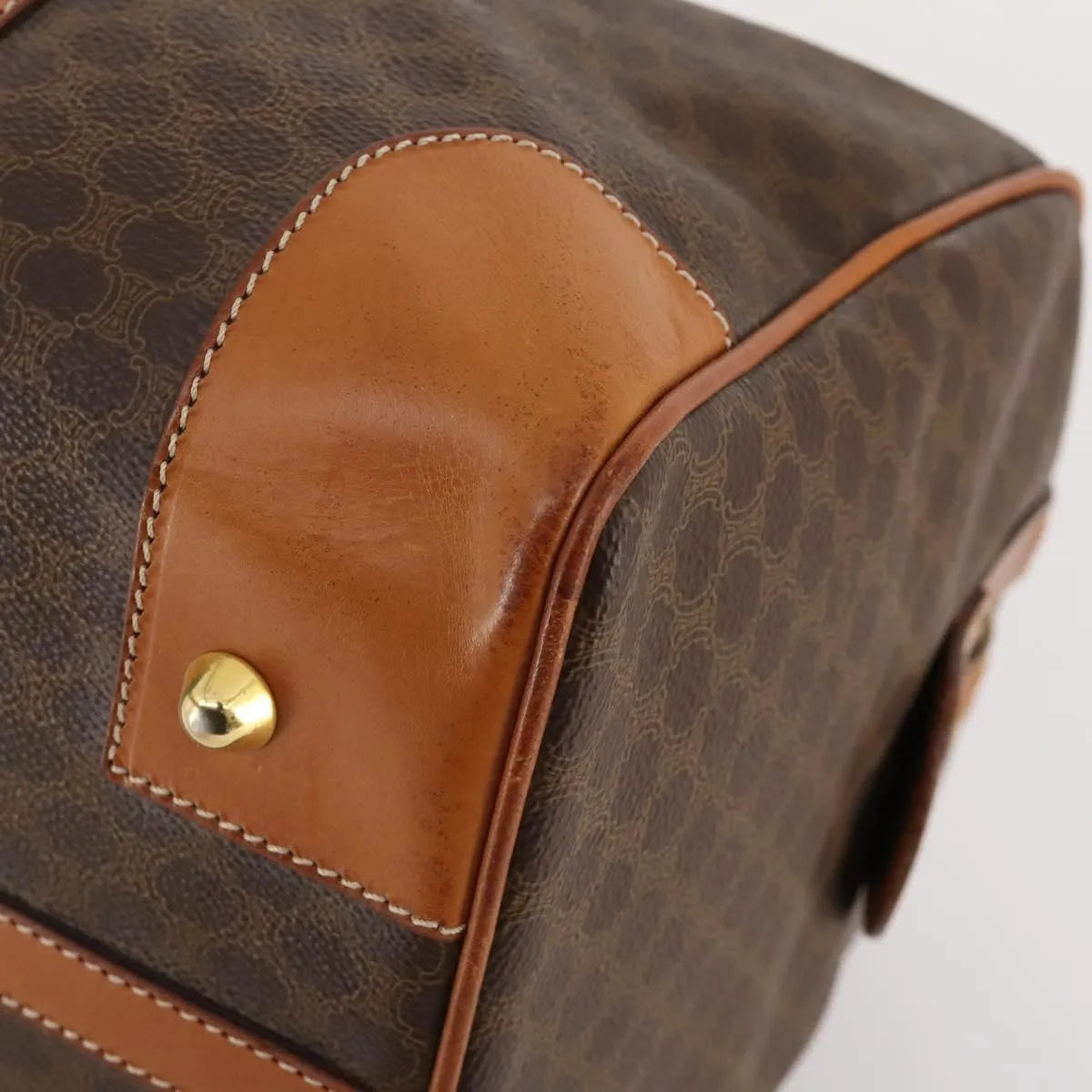 Celine Vintage Duffle Canvas and Leather, Brown, Canvas, Travel Bag