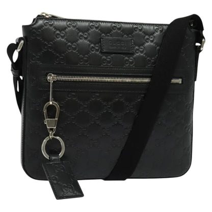 Gucci Signature Zip Messenger Guccissima Leather, Black, Leather, Shoulder Bag