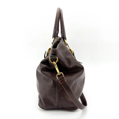 Prada Buckle Tote Vitello Daino, Brown, Leather, Handbag