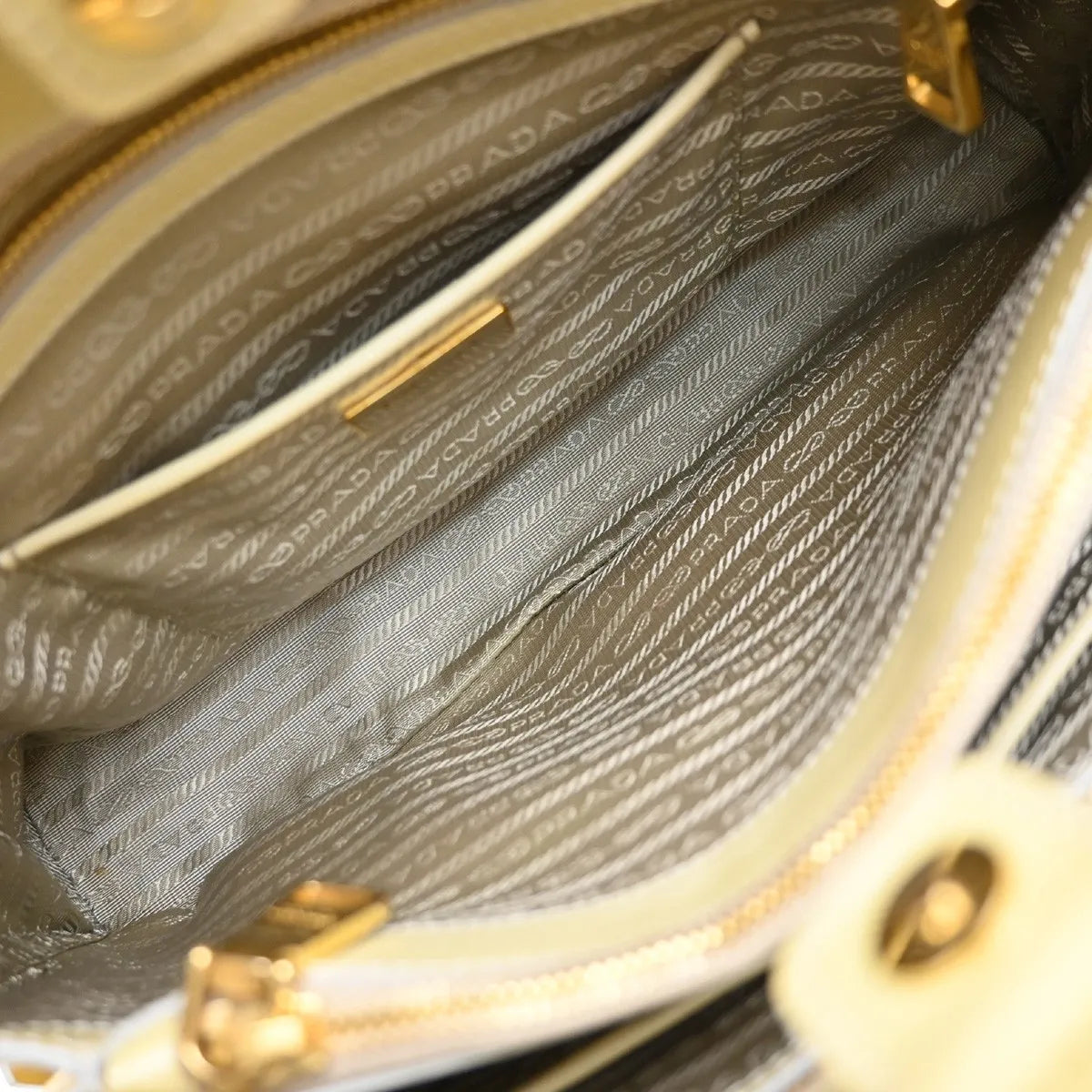 Prada Open Promenade Saffiano Leather, Yellow, Leather, Handbag