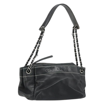 Chanel CC Shoulder Bag Leather, Black, Leather, Handbag